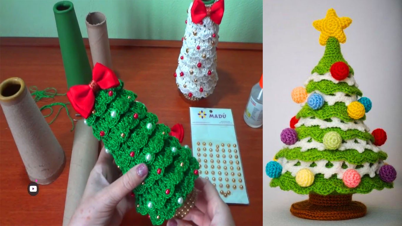 Árvore de Natal de crochê e cone de papelão muito fácil para aprender a  fazer